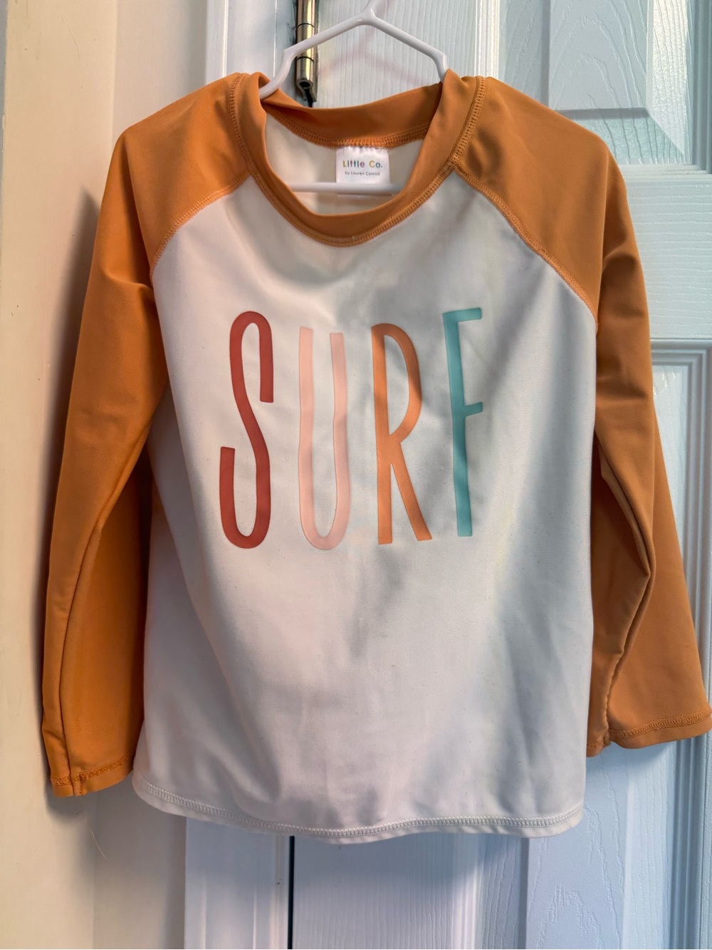 Kids' Orange & White 'SURF' Long Sleeve Rash Guard 5T